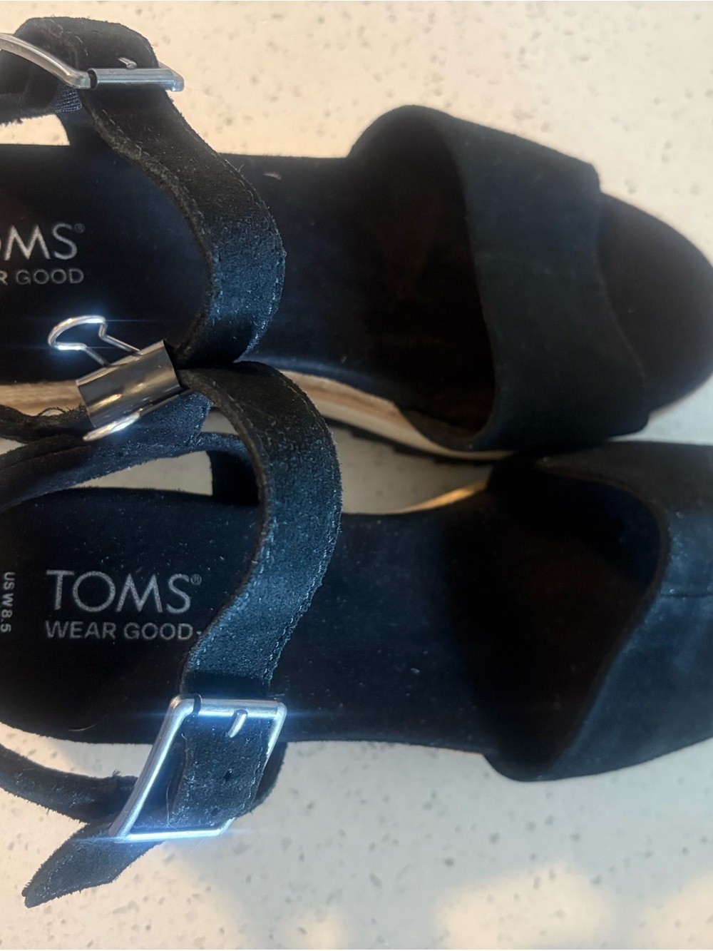 TOMS Black Suede Open-Toe Ankle Strap Heels